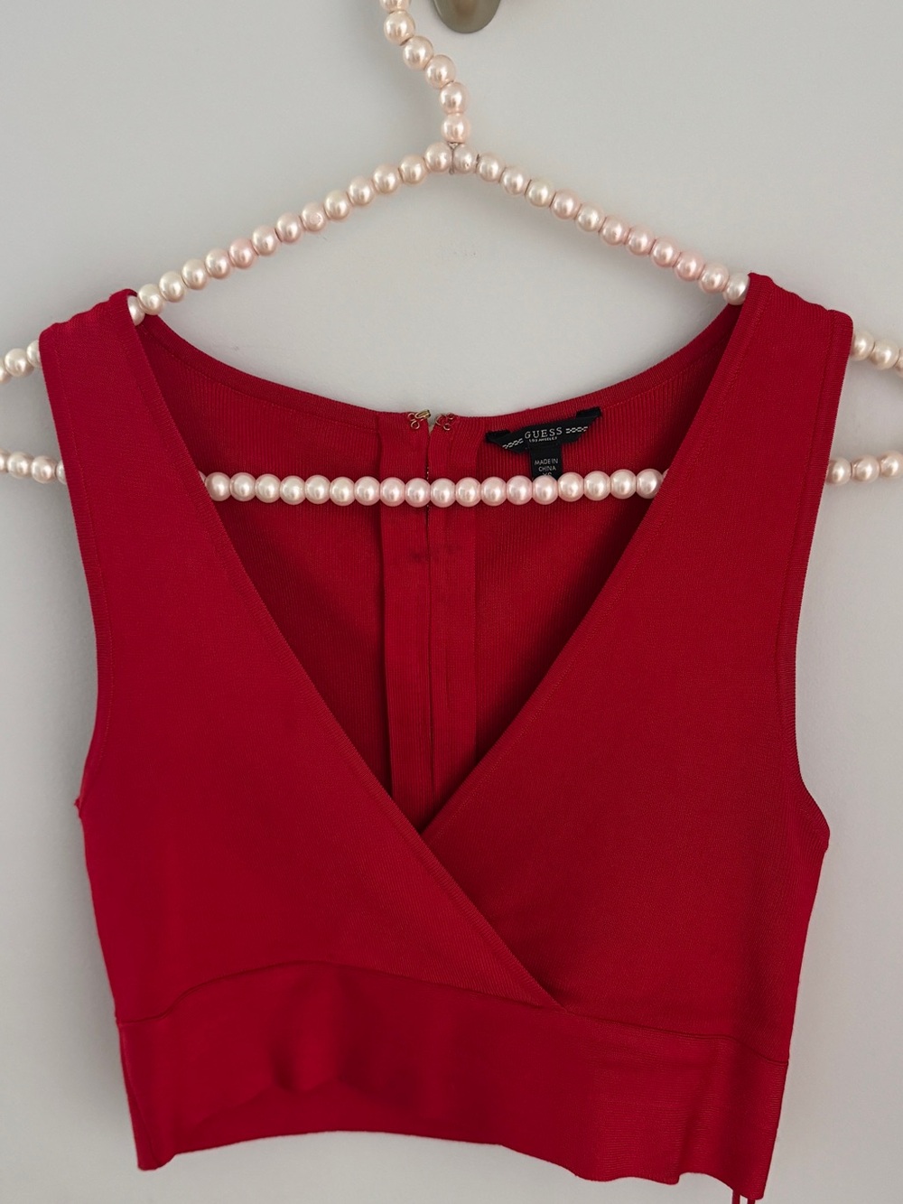 GUESS !…XS Women’s Red Sleeveless Crop Top with Gold  Back Zip.